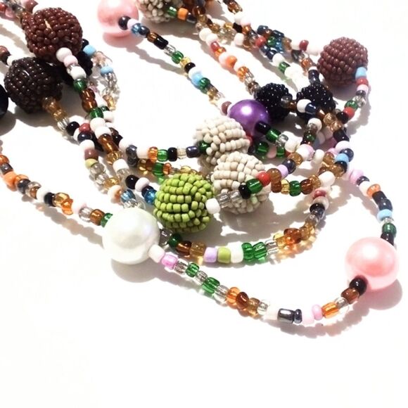 Boho Inspired Multi Color Seed Bead and Mother of Pearl Multi Strand Necklace - Picture 4 of 6